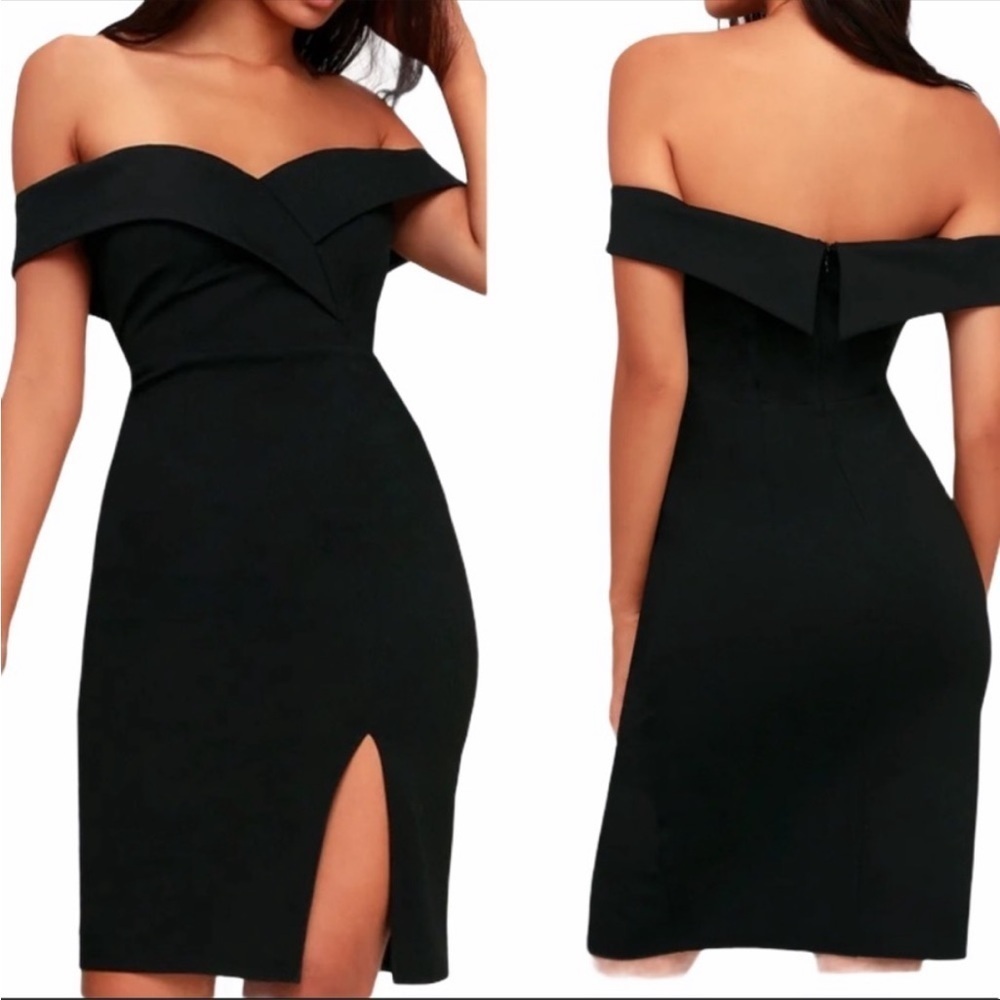 Lulu's Classic Glam Black Off-the-Shoulder Bodycon Dress Size Medium